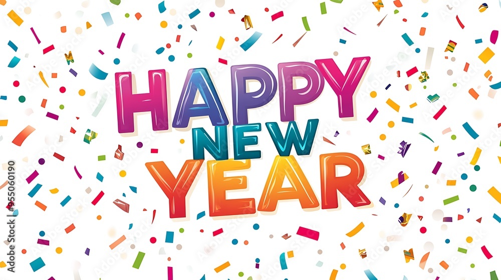 Festive Happy New Year 2025 Vector Illustration with Colorful Party Confetti in Flat Design on White Background Festive Happy New Year 2025 Vector Illustration with Colorful Party Confetti in Flat Design on White Background