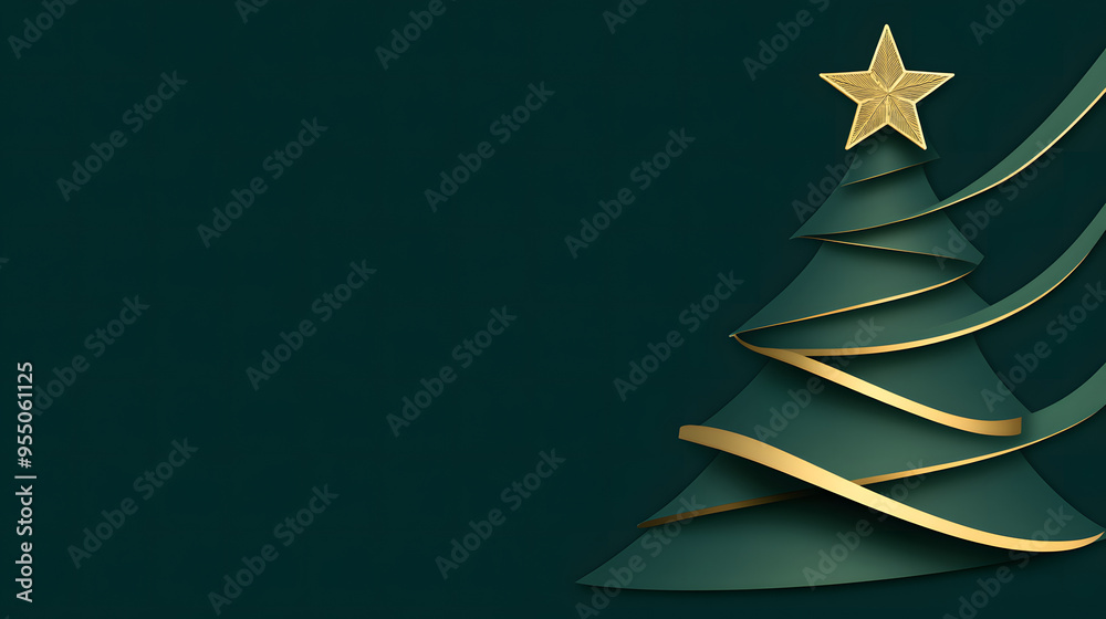 Simple background featuring a delicate Christmas tree adorned with a golden star, set against a dark green backdrop, creating an elegant and classic holiday atmosphere perfect for festive decorations Simple background featuring a delicate Christmas tree adorned with a golden star, set against a dark green backdrop, creating an elegant and classic holiday atmosphere perfect for festive decorations