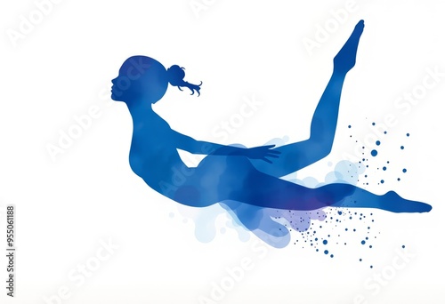 Watercolor silhouette of a female synchronized swimmer in a grac photo