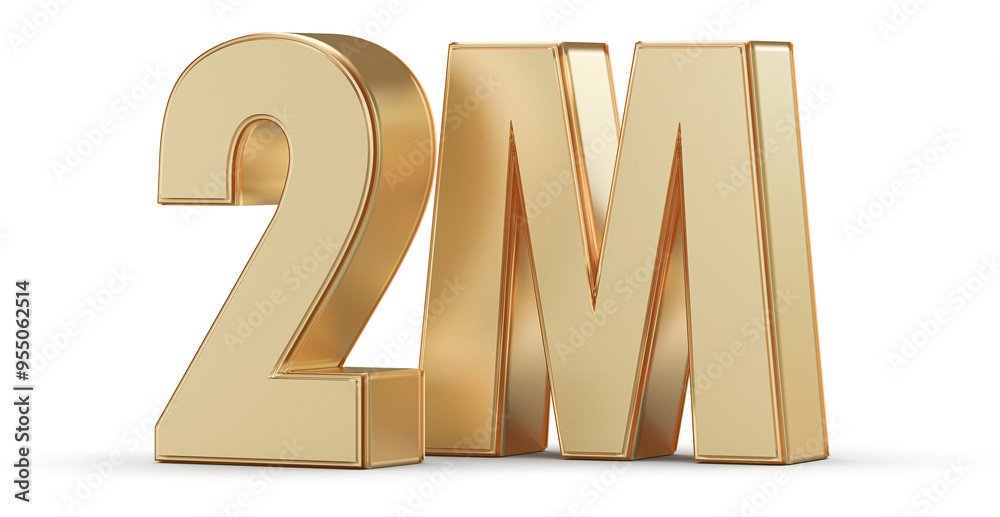 2M Followers Gold Number 3D Render 2M Followers Gold Number 3D Render