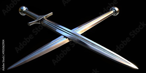 A shiny silver sword with two sharp blades converging at a central hilt, conveying the concept of a dual-edged situation with both benefits and drawbacks. photo