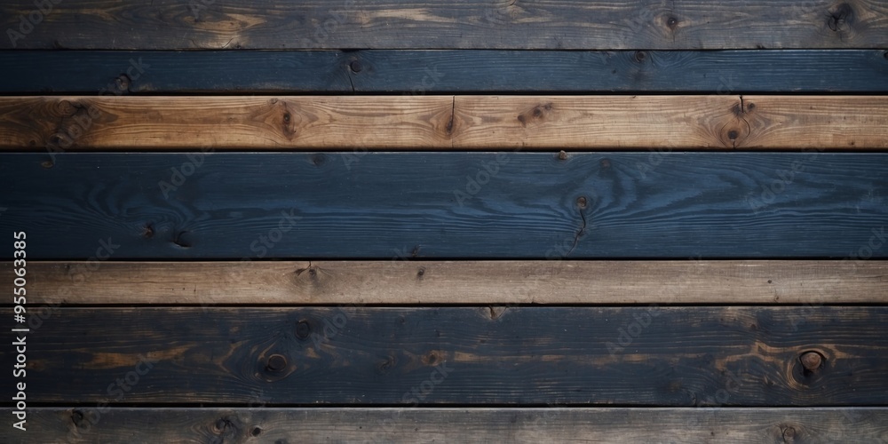 Naklejka premium Retro horizontal wooden boards in dark blue front view with space for design.