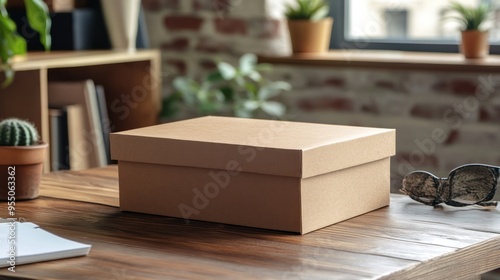 A Close-up of a Cardboard Box on a Wooden Table