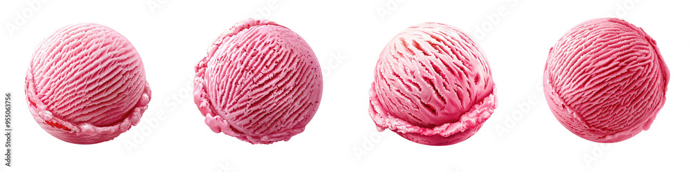 Delicious pink ice cream scoops arranged in a row, perfect for summer delights and dessert inspiration. Delicious pink ice cream scoops arranged in a row, perfect for summer delights and dessert inspiration.
