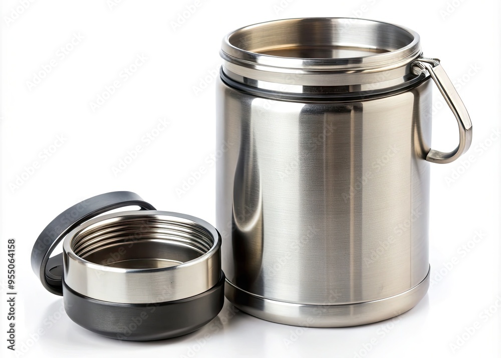A sleek, stainless steel insulated container with a leak-proof lid and compact design, perfect for hot or cold beverages on-the-go. A sleek, stainless steel insulated container with a leak-proof lid and compact design, perfect for hot or cold beverages on-the-go.
