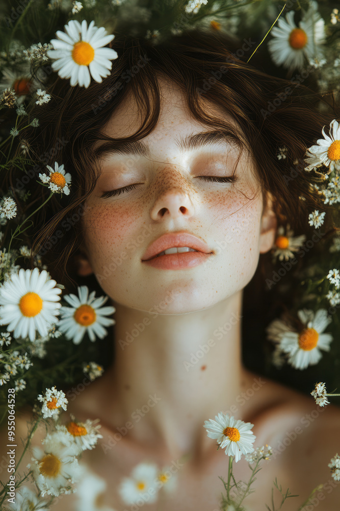 A person lying in a peaceful garden, surrounded by wildflowers, with their eyes closed and a gentle smile, isolated on a pastel green background, A person lying in a peaceful garden, surrounded by wildflowers, with their eyes closed and a gentle smile, isolated on a pastel green background,