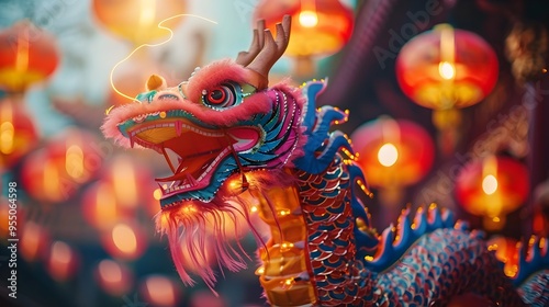 Vibrant Dragon Festival with Colorful Paper Lanterns and Dancers Celebrating the Tradition