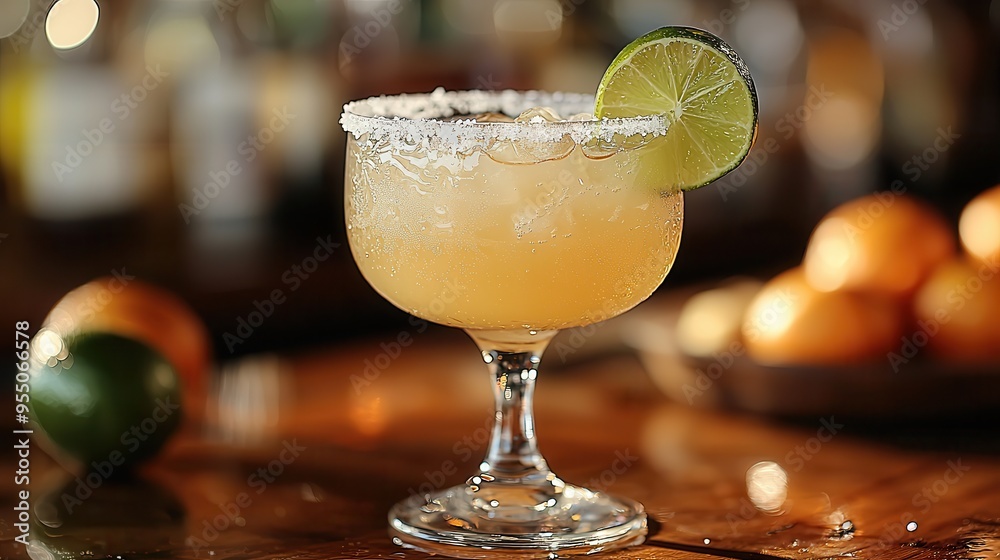 Refreshing Frosty Margarita Served in Salted Glass with Lime Wedge and Condensation Refreshing Frosty Margarita Served in Salted Glass with Lime Wedge and Condensation