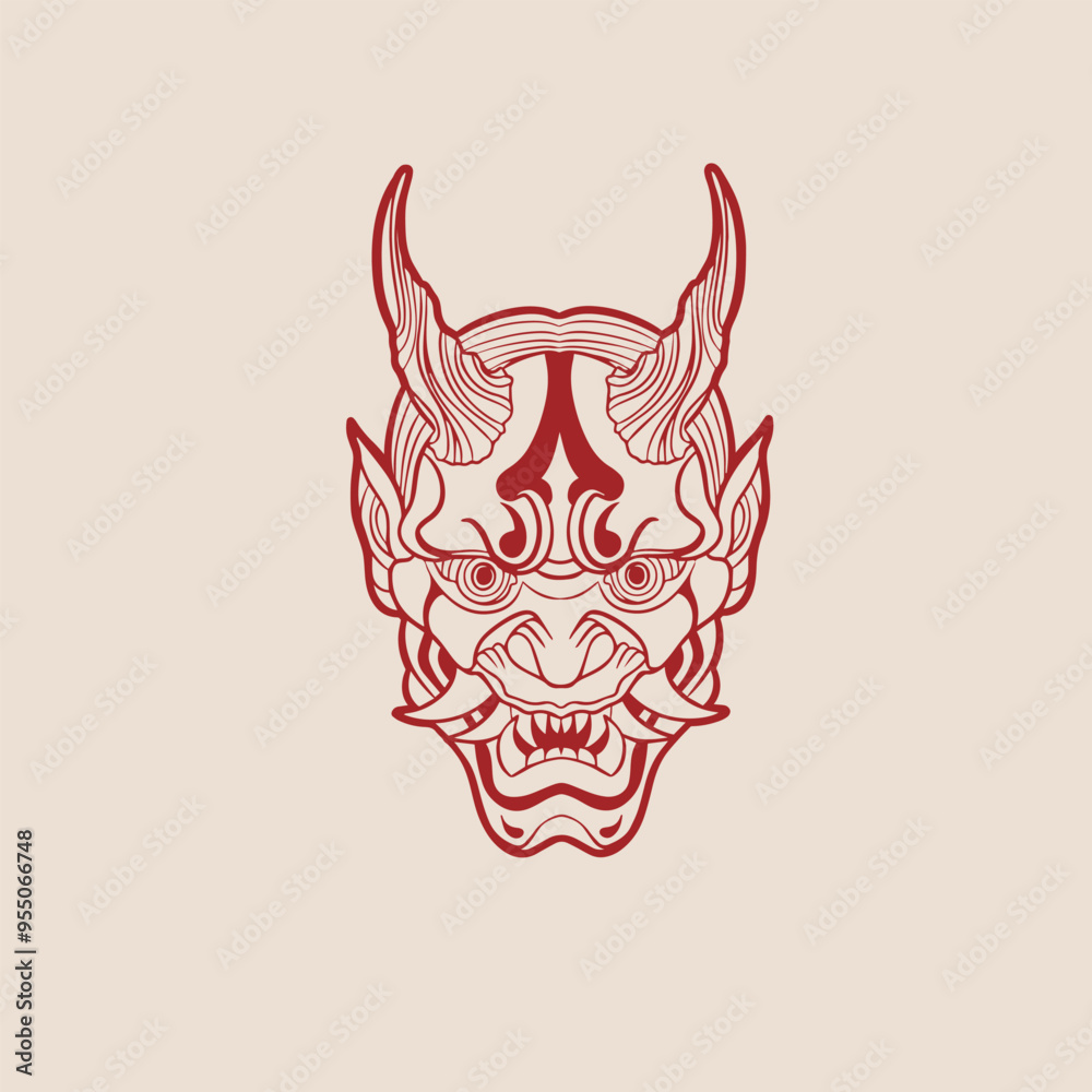 Fototapeta premium Japanese Demon Oni Mask Logo Design vector illustration 