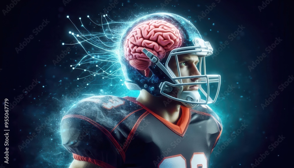 A dynamic image of a football player with a glowing brain design, symbolizing the intersection of sports and technology, perfect for sports science and brain health themes. A dynamic image of a football player with a glowing brain design, symbolizing the intersection of sports and technology, perfect for sports science and brain health themes.