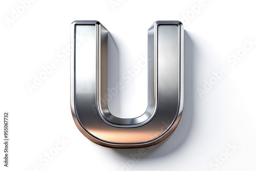 A stylized modern silver metallic uppercase letter U logo with sleek curved lines and a bold font, set against a clean white background. photo