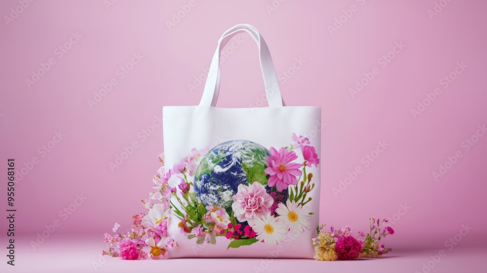 A cloth bag mockup showcasing a design of lush forests with animals roaming freely, highlighting biodiversity. A cloth bag mockup showcasing a design of lush forests with animals roaming freely, highlighting biodiversity.