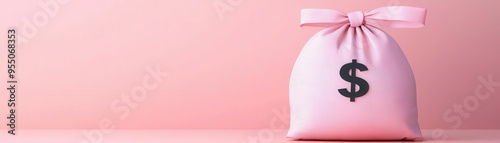 A soft pink bag featuring a dollar sign, symbolizing wealth and financial success, set against a pastel backdrop. photo