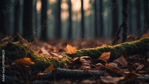 Chilling dusk and shadows on forest floor creating eerie atmosphere.