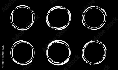 Set of sci fi white circle user interface elements technology futuristic design modern creative on black background vector