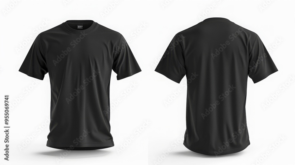 Blank black t-shirt template. Front and back views. Vector illustration Blank black t-shirt template. Front and back views. Vector illustration