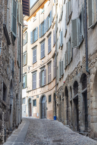 Stone street in Bergamo Upper City, Italy, Europe.