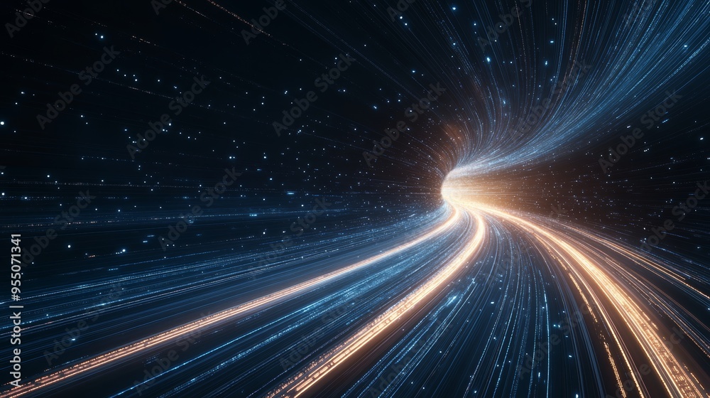 Obraz premium A captivating abstract depiction of light trails moving through a dark tunnel, symbolizing speed and the mystery of space.