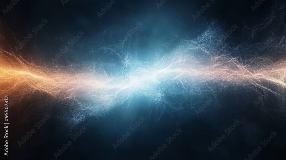 Dynamic abstract energy wave with blue and orange hues, representing movement and vibrancy in a dark background. Dynamic abstract energy wave with blue and orange hues, representing movement and vibrancy in a dark background.