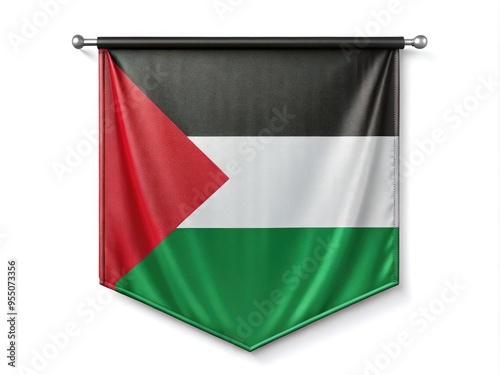 Black, Green, And White Banner With A Unique Triangular Shape Representing The Palestinian Flag photo