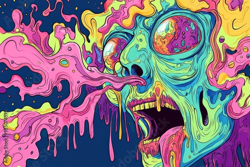 Vibrant psychedelic alien creature with distorted and melting features