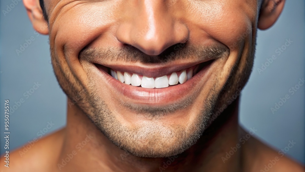 CLOSE-UP OF A MALE LIP CURLING INTO A SLY GRIN, REVEALING STRAIGHT WHITE TEETH AGAINST A SMOOTH, TANNED COMPLEXION WITH DEFINED JAWLINE. CLOSE-UP OF A MALE LIP CURLING INTO A SLY GRIN, REVEALING STRAIGHT WHITE TEETH AGAINST A SMOOTH, TANNED COMPLEXION WITH DEFINED JAWLINE.