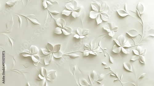 Abstract, embossed floral pattern texture in soft white, offering a delicate and elegant background