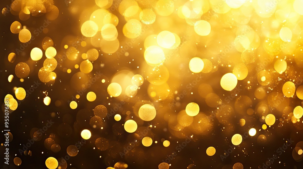 Fototapeta premium Abstract gold bokeh lights with soft, out-of-focus circles, creating a warm and festive atmosphere