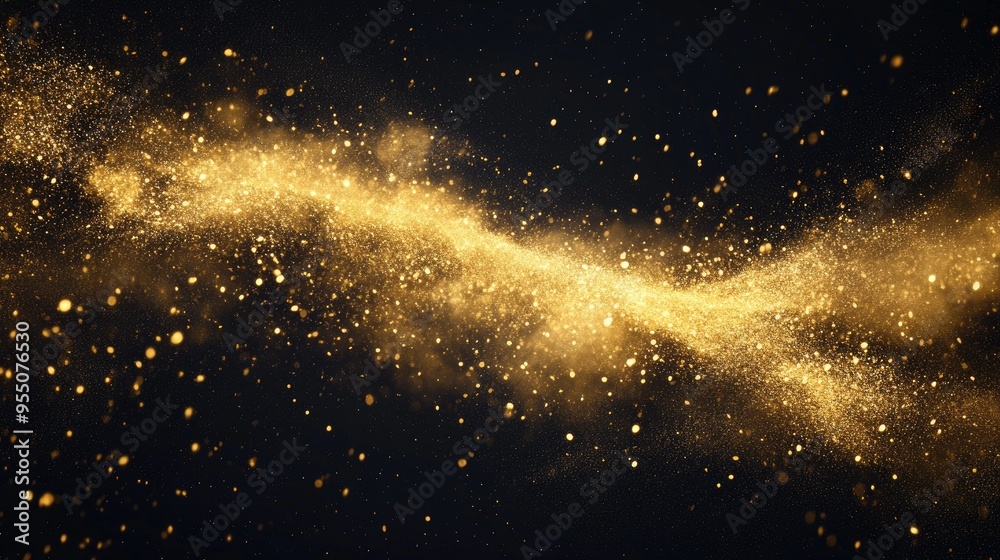 Obraz premium Abstract gold dust explosion on a dark background, creating a dramatic and festive effect