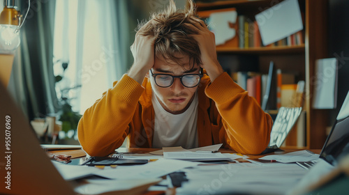 Stressed out college student. Idea of strugles of studying and competition in now days society.