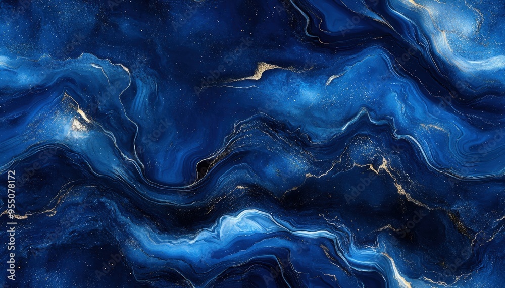 Seamless abstract marble in deep blue with silver highlights, [Abstract Background Marble], [Bold and regal]