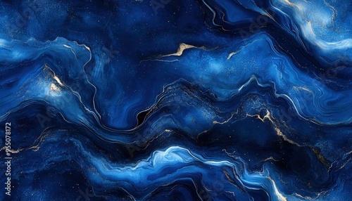 Seamless abstract marble in deep blue with silver highlights, [Abstract Background Marble], [Bold and regal]