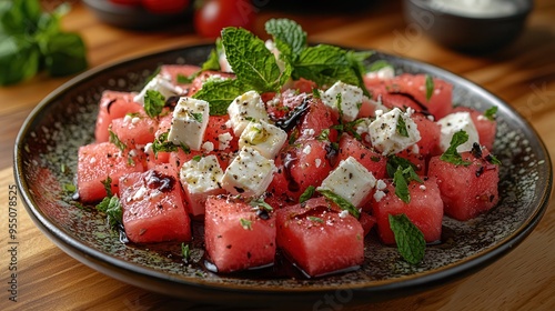 Fresh Watermelon Salad with Feta Cheese, Mint, and Balsamic Reduction - Summer Delights