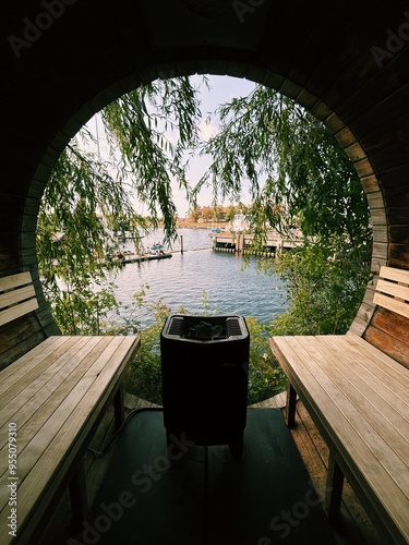 Canvas Print Sauna in Copenhagen, Denmark Harbor