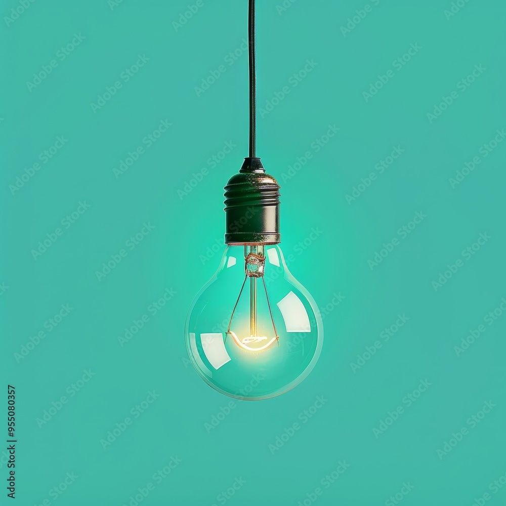 Lit Incandescent Light Bulb On Blue Background Lit Incandescent Light Bulb On Blue Background