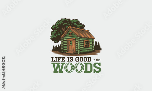 Small cabin in the woods with a comforting message.