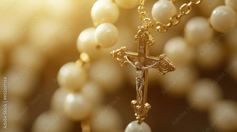 Rosary beads with a cross, symbolizing prayer and meditation in Christian faith. Rosary beads with a cross, symbolizing prayer and meditation in Christian faith.