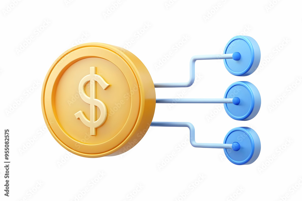 3D AI Data Stream and Coin Concept - Abstract Vector Illustration Symbolizing the Fusion of AI-driven Data and Financial Decision Making on White Background 3D AI Data Stream and Coin Concept - Abstract Vector Illustration Symbolizing the Fusion of AI-driven Data and Financial Decision Making on White Background