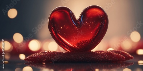 red cheery in heart shape laying on top with bokeh llght, valentine concept. photo