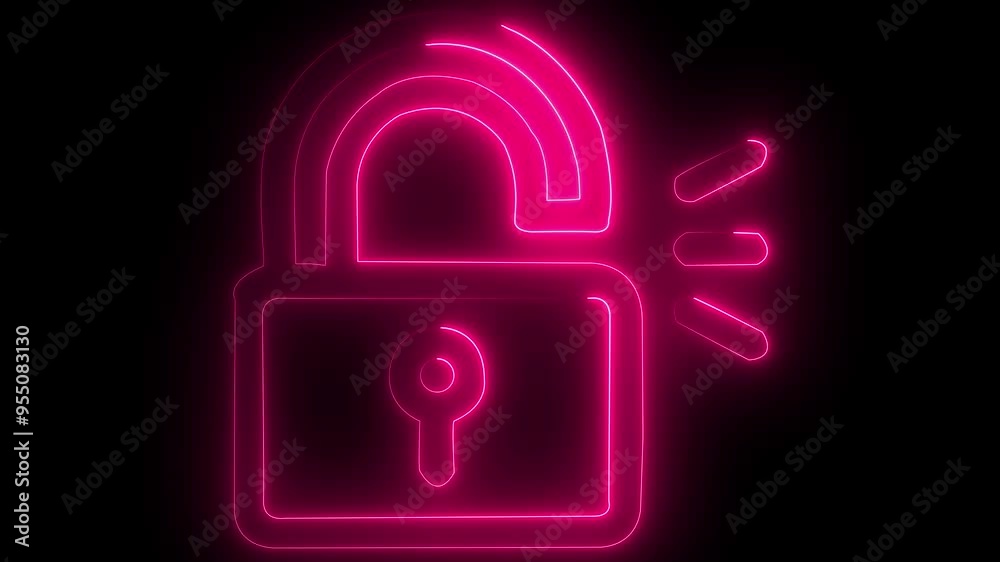 Neon dynamic lock icon animation on black background Neon dynamic lock icon animation on black background