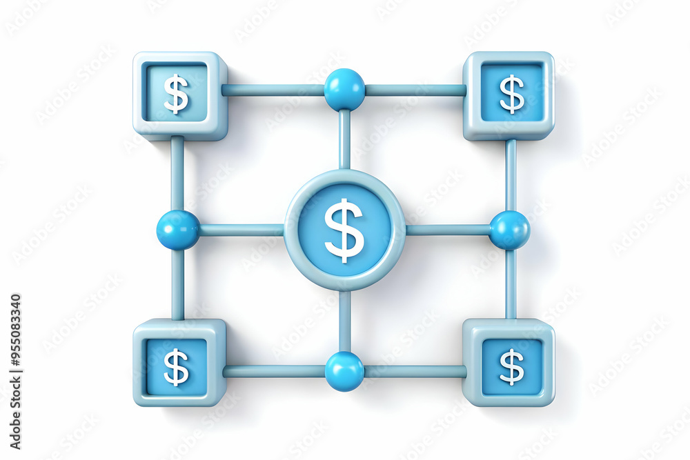 3D AI Data Stream and Money Symbols Frame: High-Tech Design with AI-Driven Data Management for Financial Costs