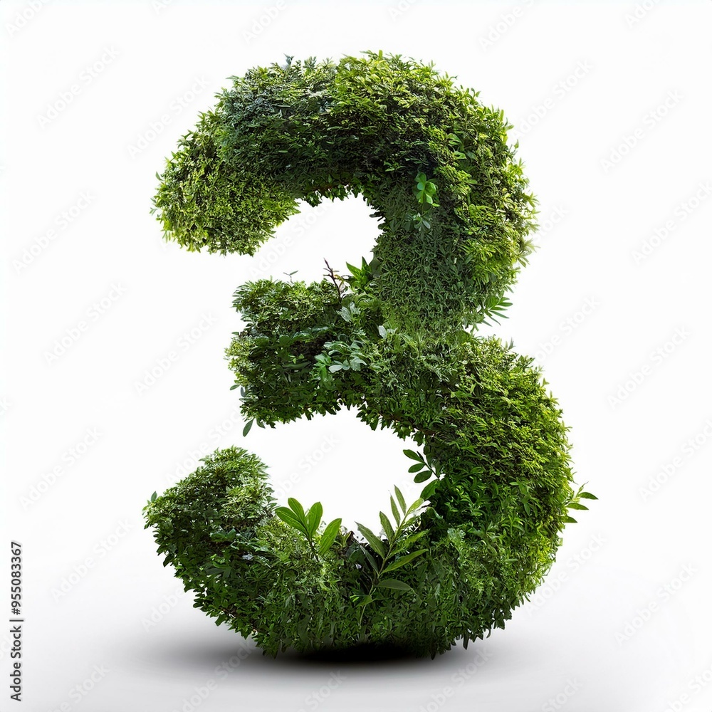 shrubs trimmed into number 3 isolated on white background