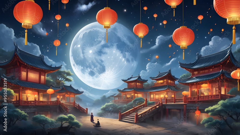 lanterns on the wall, ai generated lanterns on the wall, ai generated
