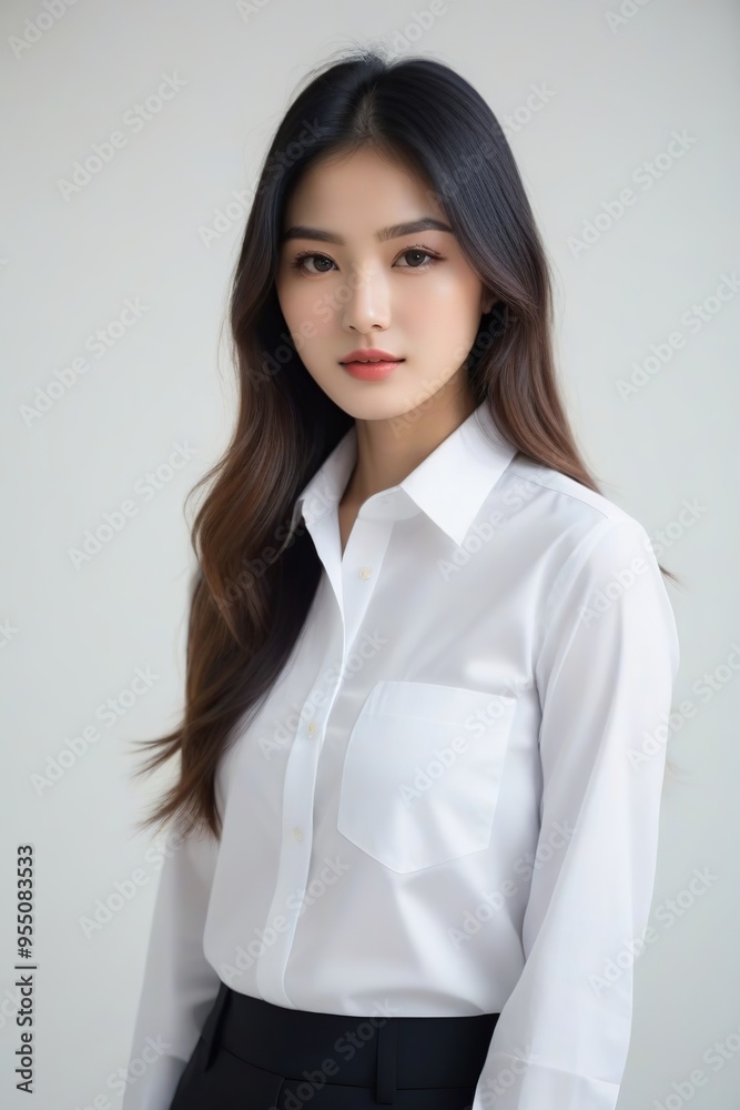 Attractive Girl with Long Hair and Bright Eyes