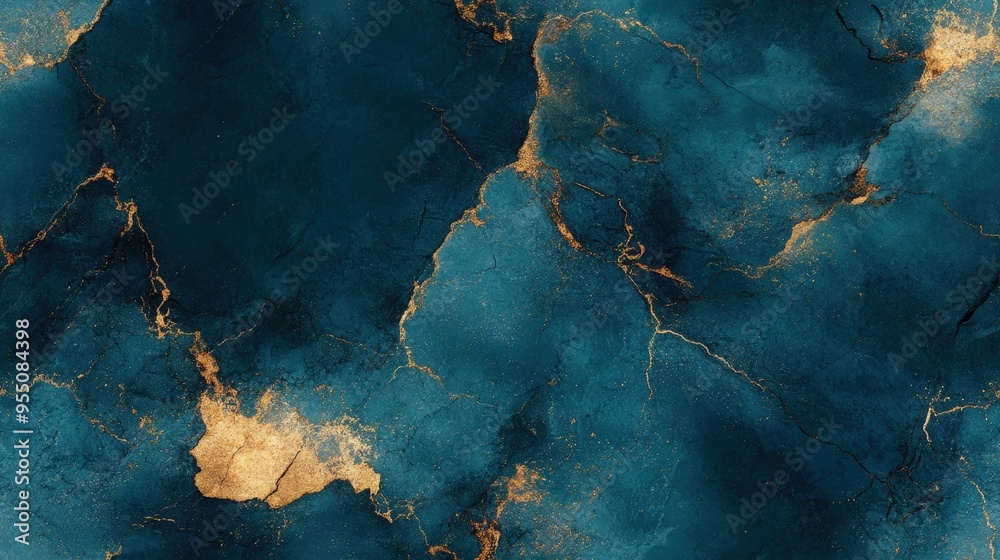 Seamless marble pattern in dark teal with subtle gold veins, [Abstract Background Marble], [Modern and luxurious]