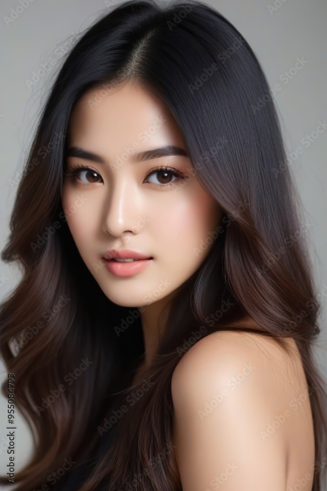 Attractive Girl with Long Hair and Bright Eyes