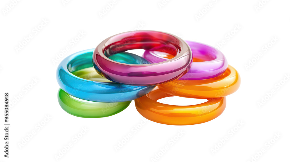 Colorful rings stacked together create vibrant and playful display. glossy finish and variety of colors evoke sense of fun and creativity. Colorful rings stacked together create vibrant and playful display. glossy finish and variety of colors evoke sense of fun and creativity.