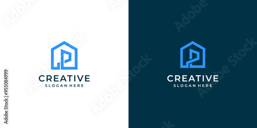 letter P Line Home Real Estate Logo design vector