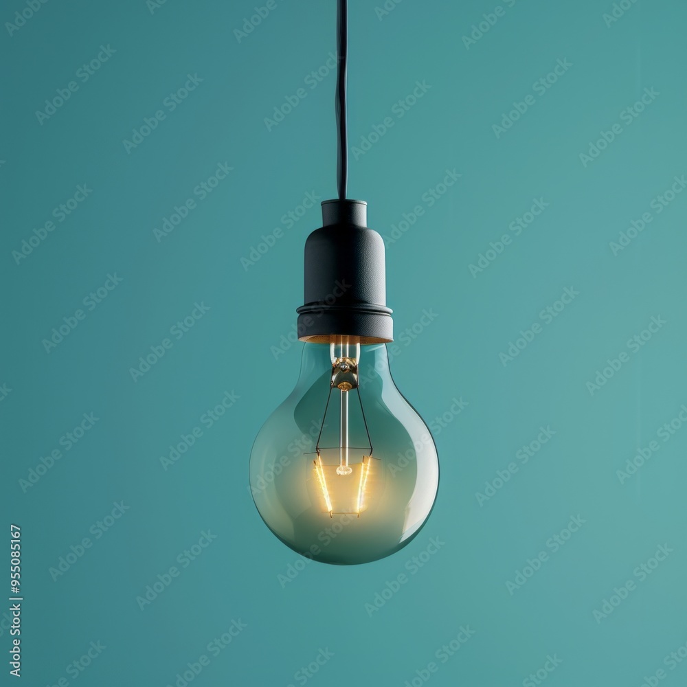 Lit Incandescent Light Bulb On Blue Background Lit Incandescent Light Bulb On Blue Background