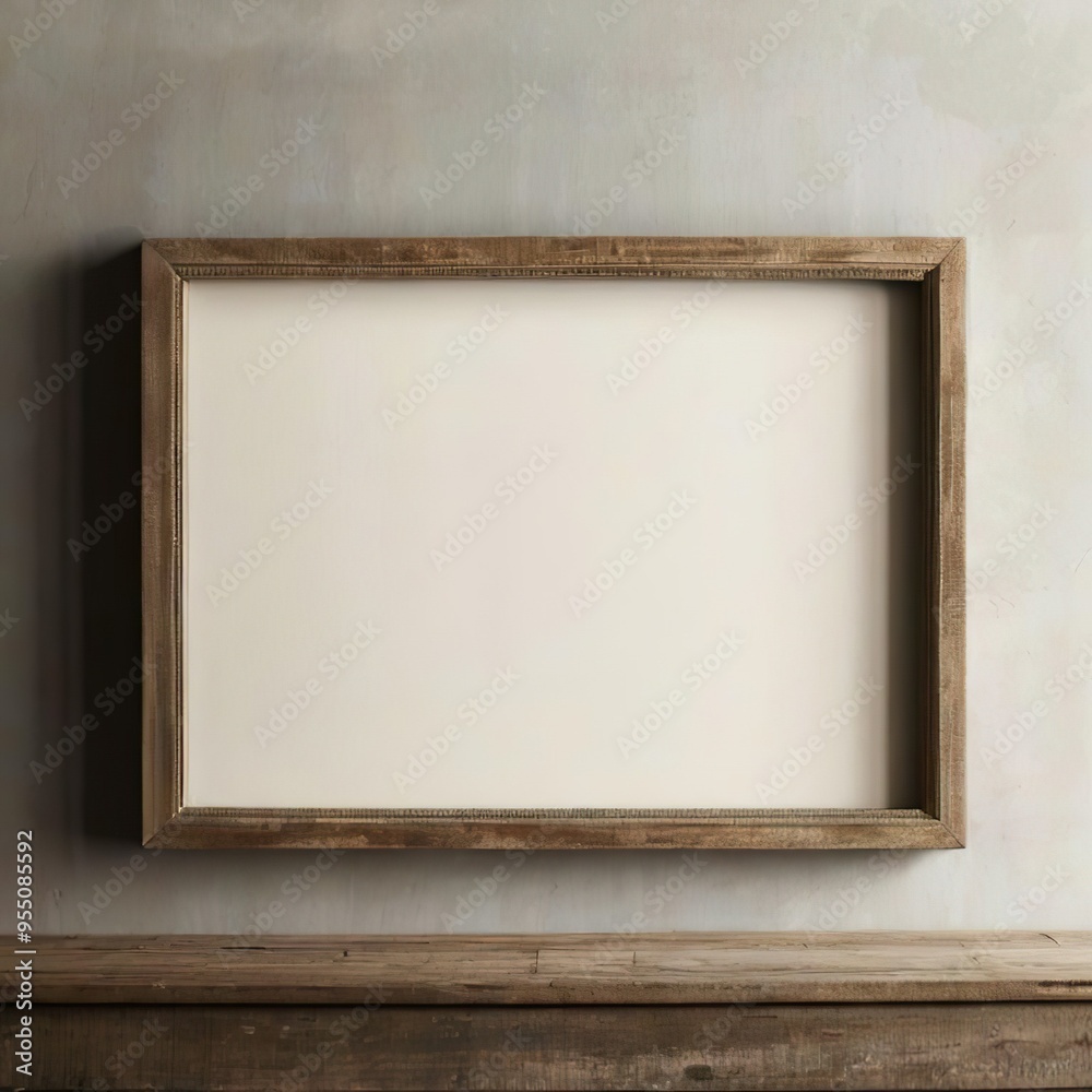 Fototapeta premium Rustic frame mockup of natural wooden frames in minimalist settings. Earthy textures, simple decor, and neutral tones, for art, photography, prints. cozy, natural vibe